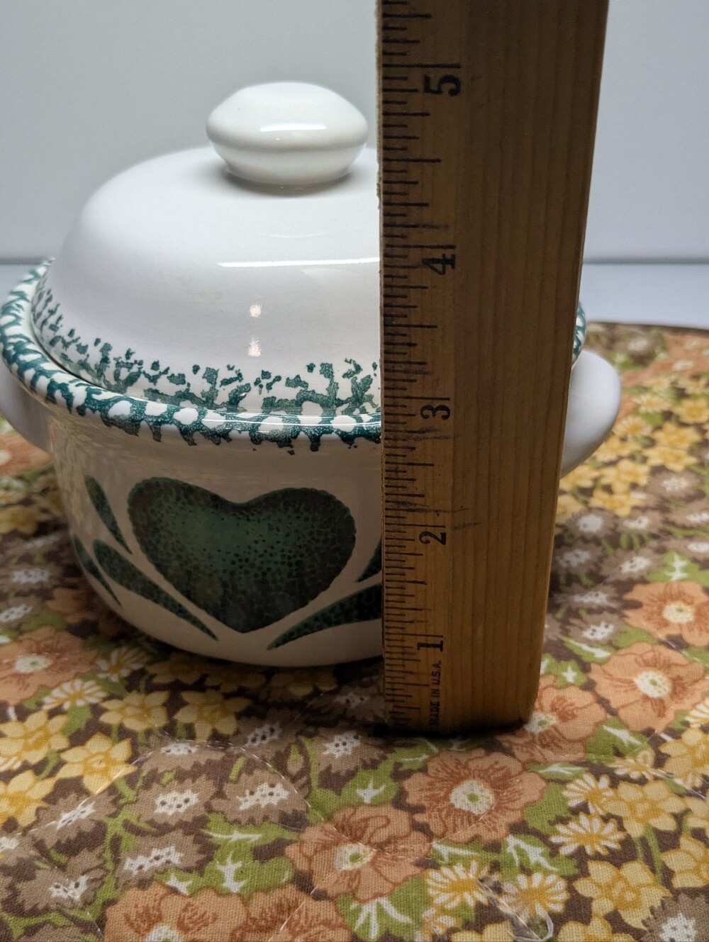 Country Green Heart Design Ceramic Individual Casserole Dish 5" Diameter - Picture 3 of 13